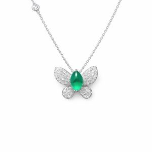 Minimalist small Silver Butterfly Jade accent Necklace 18 inch necklacce